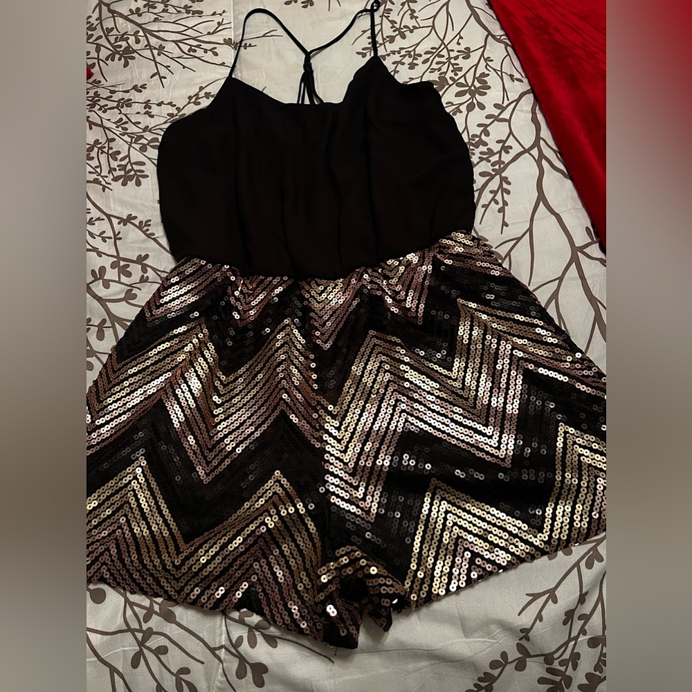 Black & Gold Sequin Romper
